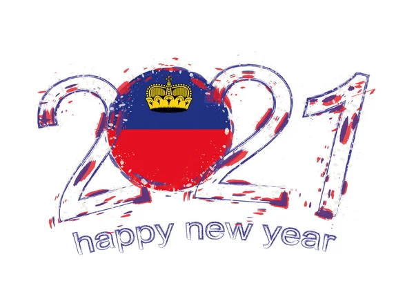 Feliz Año Nuevo 2021 Con Bandera Liechtenstein Grunge Vacaciones Vector — Vector de stock