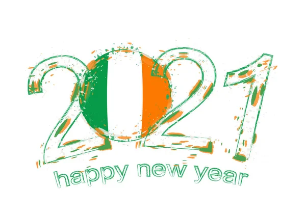 Feliz Año Nuevo 2021 Con Bandera Irlanda Grunge Vacaciones Vector — Archivo Imágenes Vectoriales