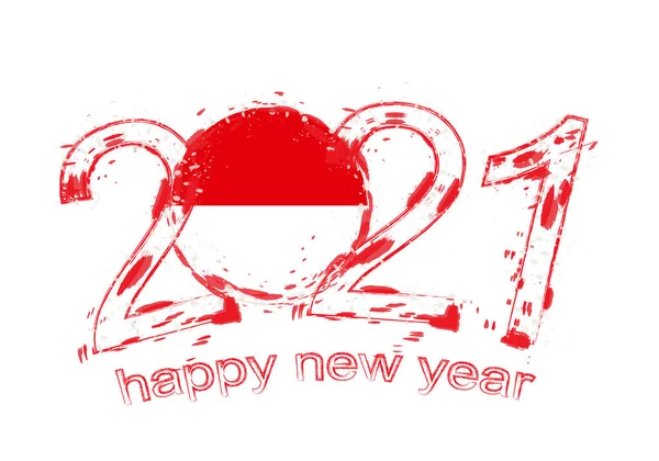 モナコの旗で2021年の新年を祝いましょう ホリデーグランジベクトルイラスト — ストックベクタ
