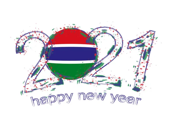 Gelukkig Nieuwjaar 2021 Jaar Met Vlag Van Gambia Vakantie Grunge — Stockvector