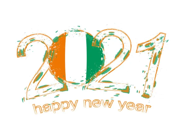 Feliz Año Nuevo 2021 Con Bandera Costa Marfil Grunge Vacaciones — Archivo Imágenes Vectoriales