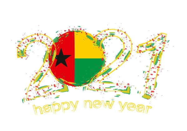 Gine Bissau Bayrağıyla Yeni Yılınız Kutlu Olsun Holiday Grunge Vektör — Stok Vektör