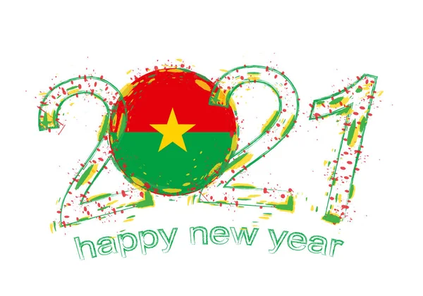 Burkina Faso Bayrağıyla Mutlu Bir 2021 Yılı Holiday Grunge Vektör — Stok Vektör