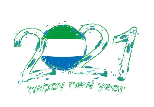 Feliz Año Nuevo 2021 Con Bandera Sierra Leona Grunge Vacaciones — Archivo Imágenes Vectoriales