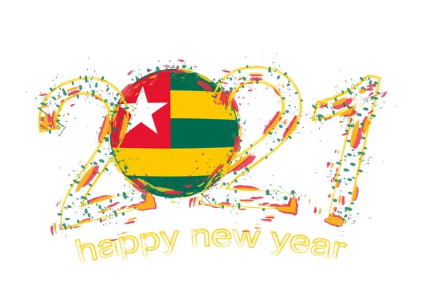 Feliz Año Nuevo 2021 Con Bandera Togo Grunge Vacaciones Vector — Vector de stock