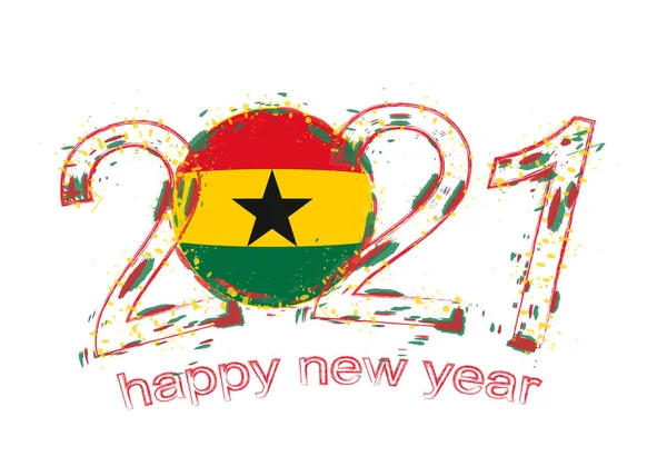Šťastný Nový Rok 2021 Vlajkou Ghany Vektorová Ilustrace Svátečního Grunge — Stockový vektor