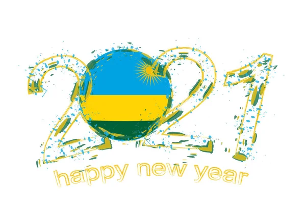 Feliz Año Nuevo 2021 Con Bandera Ruanda Grunge Vacaciones Vector — Archivo Imágenes Vectoriales