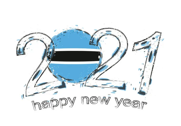 Šťastný Nový Rok 2021 Vlajkou Botswany Vektorová Ilustrace Svátečního Grunge — Stockový vektor