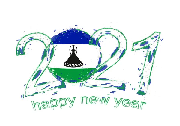 Feliz Ano Novo 2021 Com Bandeira Lesoto Férias Grunge Ilustração — Vetor de Stock