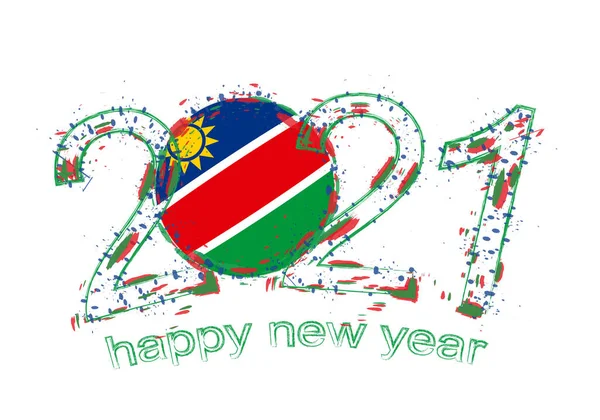 Bonne Année 2021 Avec Drapeau Namibie Illustration Vectorielle Grunge Vacances — Image vectorielle