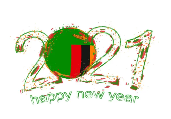 Godt Nytår 2021 Med Zambias Flag Ferie Grunge Vektor Illustration – Stock-vektor