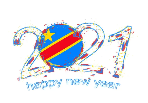 Feliz Año Nuevo 2021 Con Bandera República Democrática Del Congo — Vector de stock