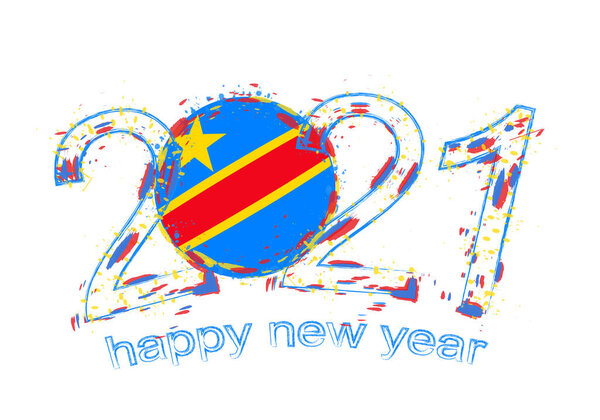 С Новым 2021 годом с флагом ДР Конго. Векторная иллюстрация праздничного гранжа.