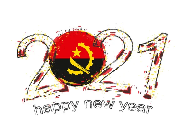 Bonne Année 2021 Avec Drapeau Angola Illustration Vectorielle Grunge Vacances — Image vectorielle