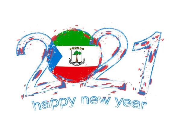 Feliz Ano Novo 2021 Com Bandeira Guiné Equatorial Férias Grunge —  Vetores de Stock