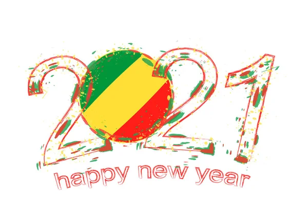 Feliz Año Nuevo 2021 Con Bandera Del Congo Grunge Vacaciones — Vector de stock