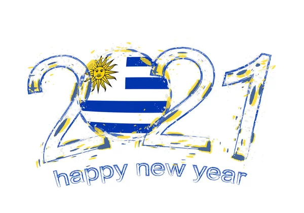 Šťastný Nový Rok 2021 Vlajkou Uruguaye Vektorová Ilustrace Svátečního Grunge — Stockový vektor
