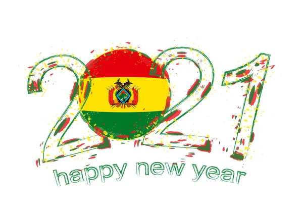 Šťastný Nový Rok 2021 Vlajkou Bolívie Vektorová Ilustrace Svátečního Grunge — Stockový vektor