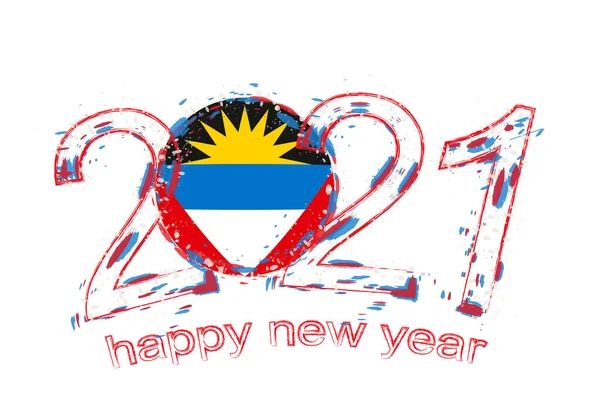 Feliz Año Nuevo 2021 Con Bandera Antigua Barbuda Grunge Vacaciones — Vector de stock