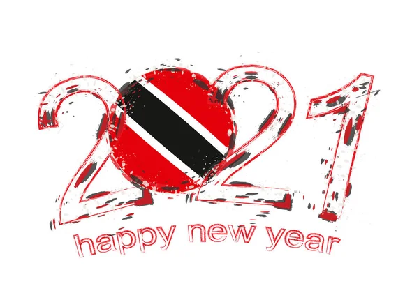 Bonne Année 2021 Avec Drapeau Trinité Tobago Illustration Vectorielle Grunge — Image vectorielle