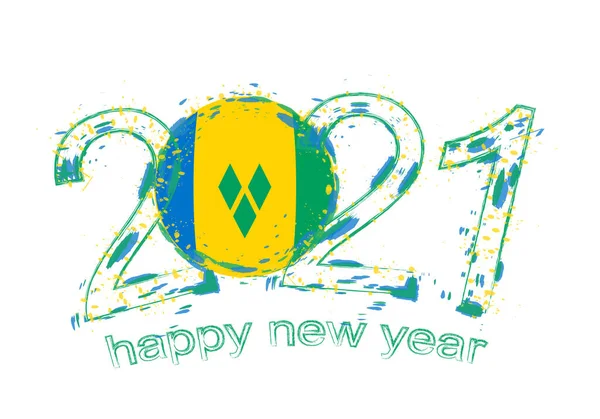 Šťastný Nový Rok 2021 Vlajkou Svatého Vincence Grenadin Vektorová Ilustrace — Stockový vektor