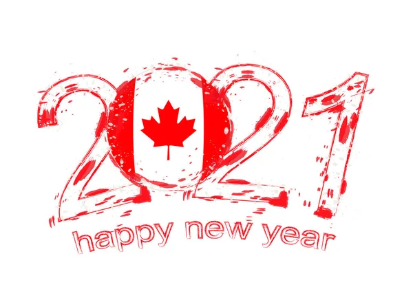 Šťastný Nový Rok 2021 Vlajkou Kanady Vektorová Ilustrace Svátečního Grunge — Stockový vektor