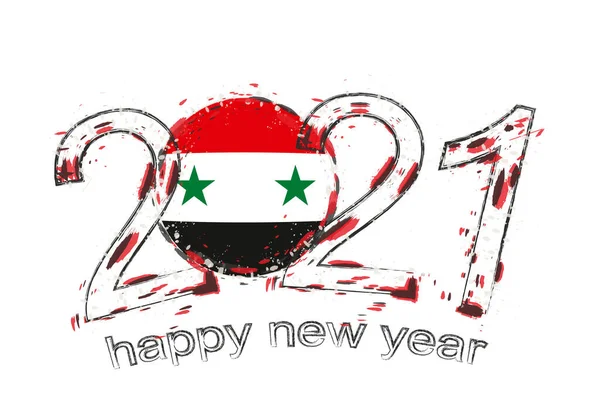 Frohes Neues Jahr 2021 Mit Der Flagge Syriens Holiday Grunge — Stockvektor