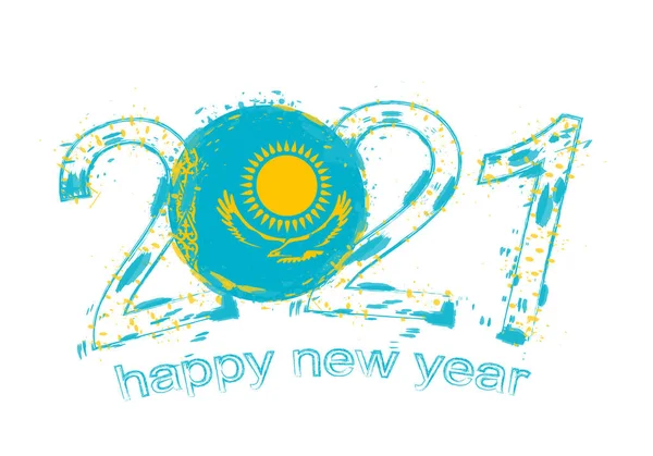 Gelukkig Nieuwjaar 2021 Jaar Met Vlag Van Kazachstan Vakantie Grunge — Stockvector