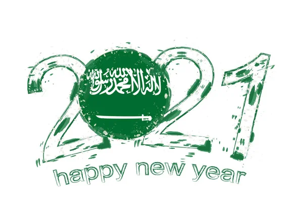 Felice Anno Nuovo 2021 Con Bandiera Arabia Saudita Illustrazione Vettoriale — Vettoriale Stock