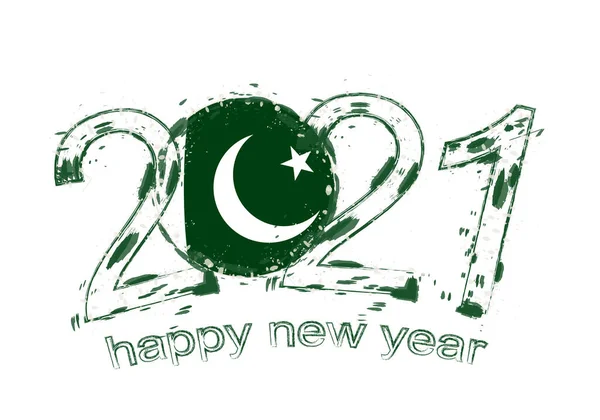 Šťastný Nový Rok 2021 Vlajkou Pákistánu Vektorová Ilustrace Svátečního Grunge — Stockový vektor