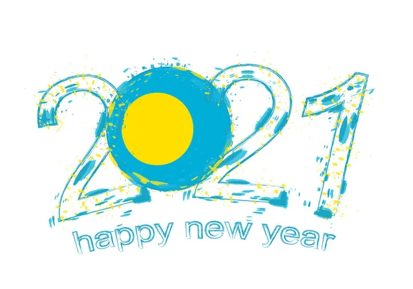Szczęśliwego Nowego 2021 Roku Flagą Palau Wakacje Grunge Wektor Ilustracja — Wektor stockowy