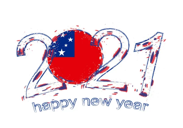 Feliz Ano Novo 2021 Com Bandeira Samoa Férias Grunge Ilustração —  Vetores de Stock