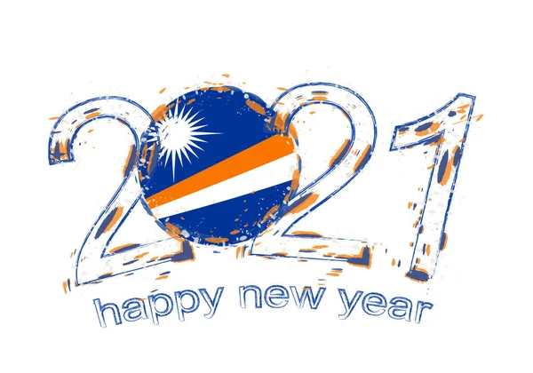 Feliz Año Nuevo 2021 Con Bandera Islas Marshall Grunge Vacaciones — Archivo Imágenes Vectoriales