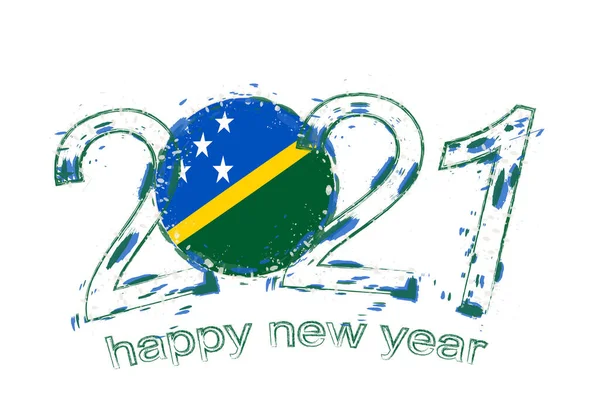 Šťastný Nový Rok 2021 Vlajkou Šalamounových Ostrovů Vektorová Ilustrace Svátečního — Stockový vektor