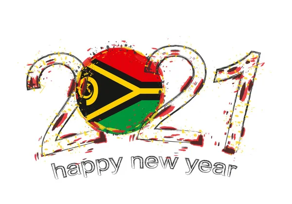 Bonne Année 2021 Avec Drapeau Vanuatu Illustration Vectorielle Grunge Vacances — Image vectorielle