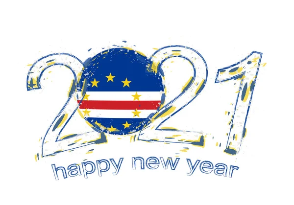 Feliz Año Nuevo 2021 Con Bandera Cabo Verde Grunge Vacaciones — Archivo Imágenes Vectoriales