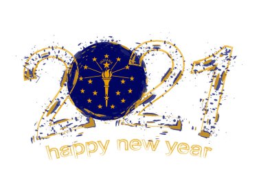 Indiana bayrağıyla mutlu bir 2021 yılı. Holiday grunge vektör çizimi.