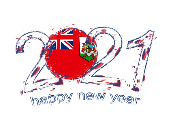 Felice Anno Nuovo 2021 Con Bandiera Bermuda Illustrazione Vettoriale Grunge — Vettoriale Stock