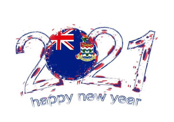 Feliz Año Nuevo 2021 Con Bandera Cayman Islands Grunge Vacaciones — Archivo Imágenes Vectoriales