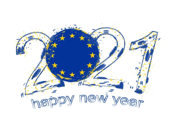 Avrupa Birliği bayrağıyla mutlu bir 2021 yılı. Holiday grunge vektör çizimi.