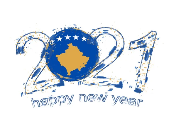 Feliz Año Nuevo 2021 Con Bandera Kosovo Grunge Vacaciones Vector — Archivo Imágenes Vectoriales