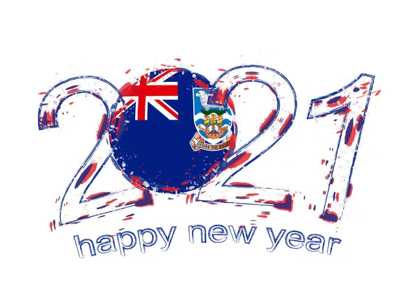 Gelukkig Nieuwjaar 2021 Jaar Met Vlag Van Falklandeilanden Vakantie Grunge — Stockvector