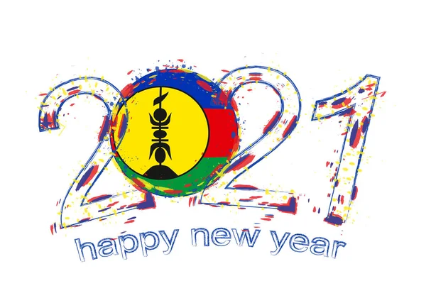 Gelukkig Nieuwjaar 2021 Jaar Met Vlag Van Nieuw Caledonië Vakantie — Stockvector