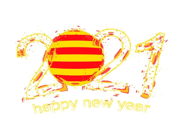 Feliz Año Nuevo 2021 Con Bandera Cataluña Grunge Vacaciones Vector — Vector de stock