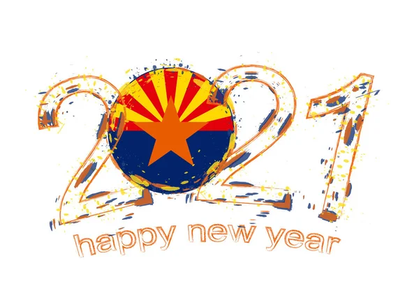 Happy New 2021 Year Flag Arizona Holiday Grunge Vector Illustration — Stock Vector