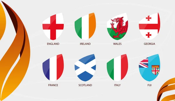 Copa Naciones Otoño Rugby 2020 Banderas Todos Los Participantes Icono — Vector de stock