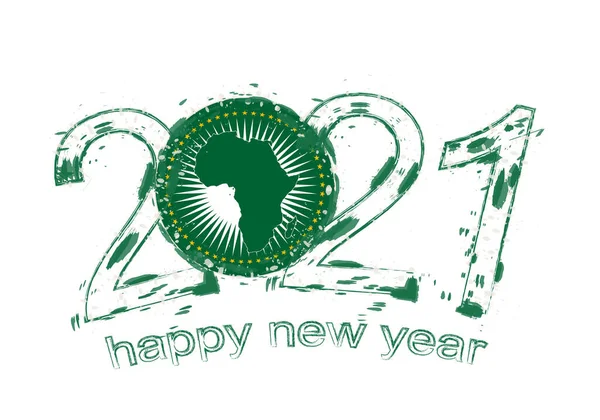 Šťastný Nový Rok 2021 Vlajkou Africké Unie Vektorová Ilustrace Svátečního — Stockový vektor