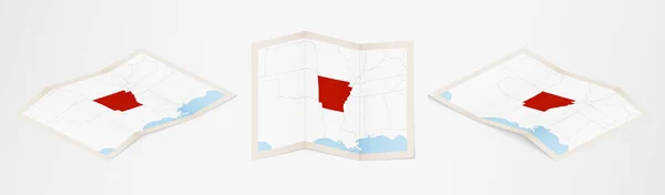 Mapa Dobrado Arkansas Três Versões Diferentes — Vetor de Stock