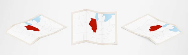 Mapa Dobrado Illinois Três Versões Diferentes — Vetor de Stock