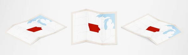 Mapa Dobrado Iowa Três Versões Diferentes — Vetor de Stock